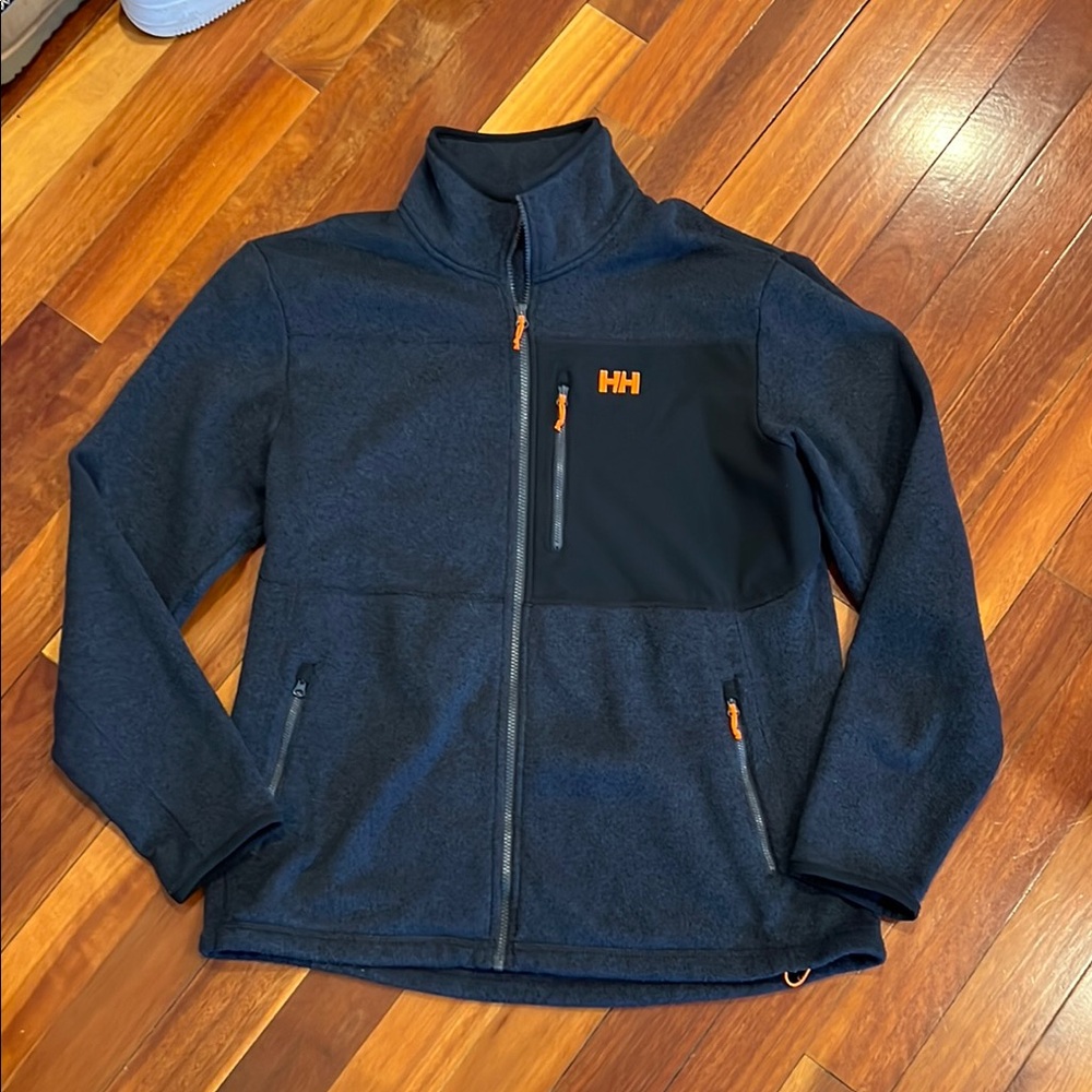 Helly Hansen Navy Fleece Jacket with Orange Logo Accents